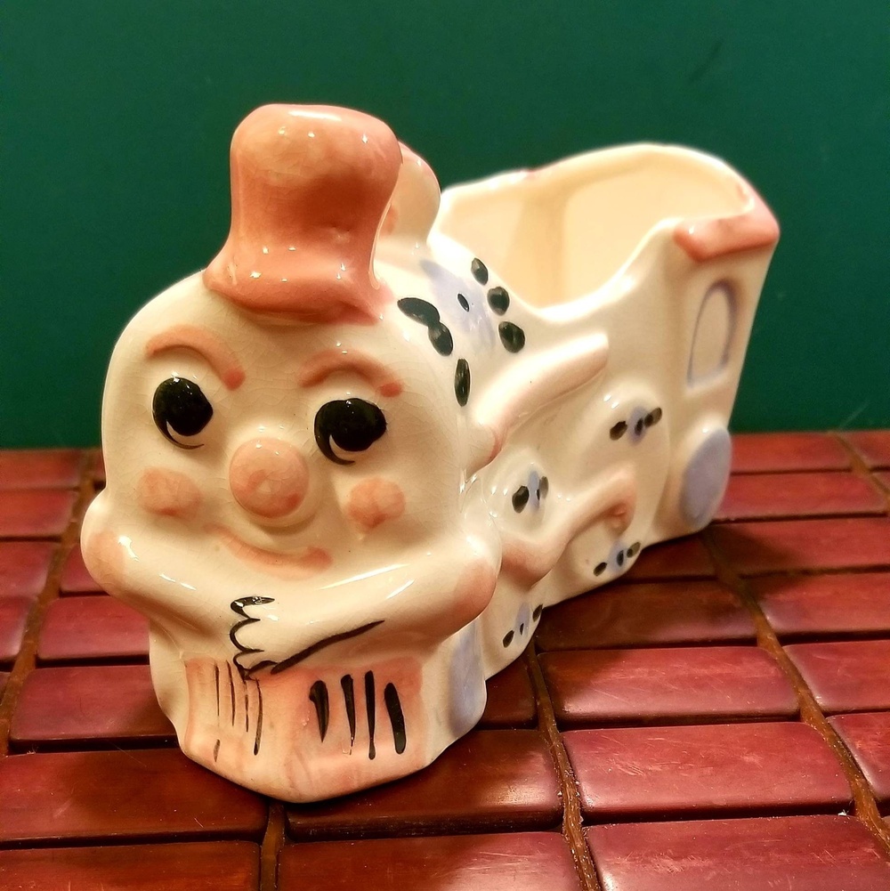Vintage Ceramic Train Vase Planter Hand-Painted 7"x4"x3" Made In Japan